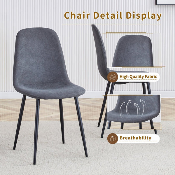 English Elm Table And Chair Set: Modern 79"X31.5" Glass Top With X-Shaped Metal Legs & 6 Dark Gray Linen Chairs W1151S03601-GIGA