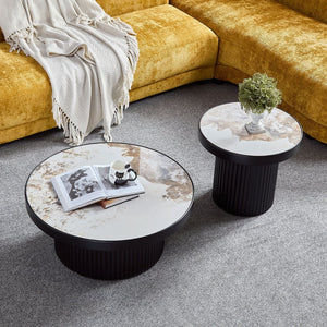 English Elm Coffee Table Nesting Set Round Mdf Pair Walnut Finish for Modern Living Rooms W876S00336