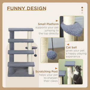 English Elm PawHut 4-Level Cat Steps Carpeted Ladder with Scratching Posts, Hanging Ball & Side Step for Sofa Bed W2225P249719