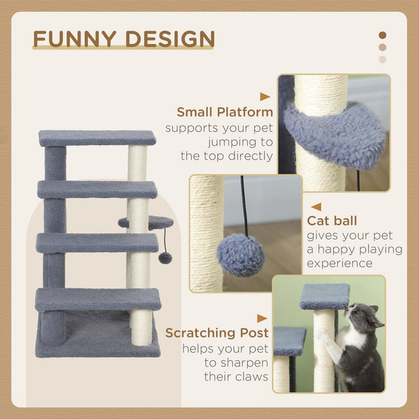 English Elm PawHut 4-Level Cat Steps Carpeted Ladder with Scratching Posts, Hanging Ball & Side Step for Sofa Bed W2225P249719