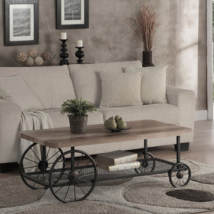English Elm Oak Coffee Table In Antique Grey Finish With Open Shelf For Stylish Storage & Versatile Use B062P209081