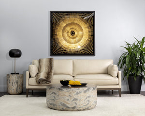 Sunpan Brilliance Wall Art: Luxe Art Deco Acrylic Print with Gold Leaf Sunburst & Charcoal Wood Frame