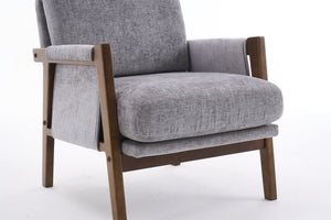 English Elm Mid-Century Solid Wood Accent Chair with Chenille Upholstery, Ergonomic Waist Support, Sturdy 300lb Capacity Gray T3903P372381