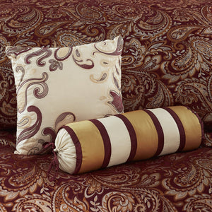 English Elm 12 Piece Comforter Set - Luxurious Burnt Red Jacquard With Cotton Sheets For California King Bed B035128828