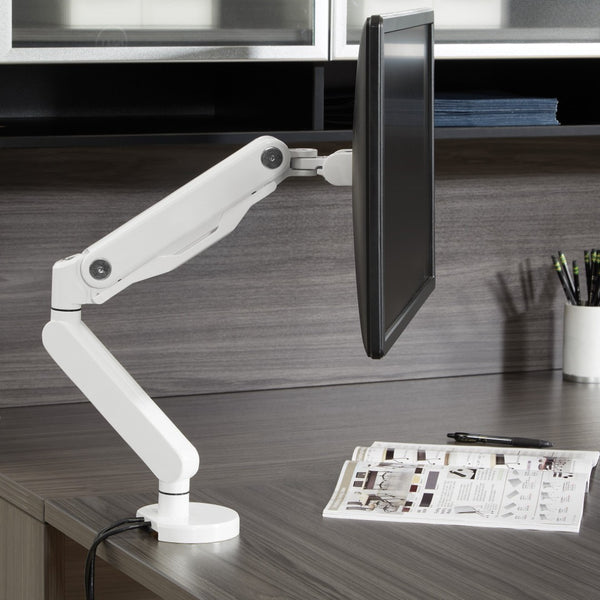 OSP Home Furnishings Single Monitor Arm with Gas Lift and Full Articulation for Ergonomic Desk Setup White A2MAS1730-WH