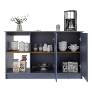 English Elm Kitchen Island Alby Blue & Natural Oak with 2 Doors, 6 Shelves for Compact Kitchens and Prep Space Blue Multi 64.96 L x 24.02 W x 4.72 H B097S00220