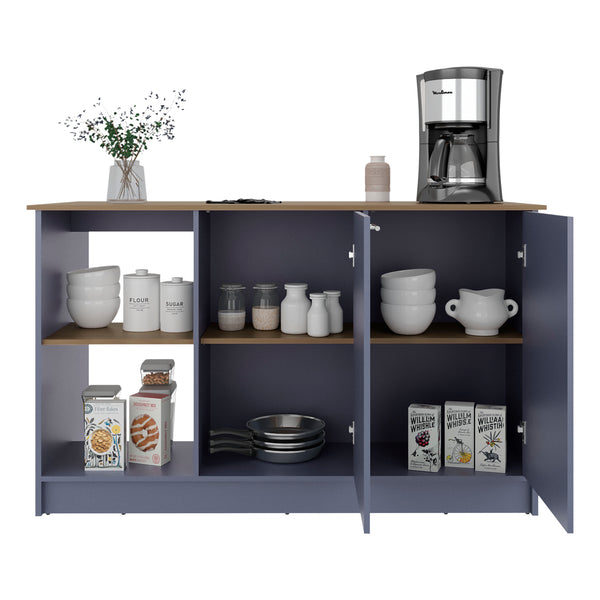 English Elm Kitchen Island Alby Blue & Natural Oak with 2 Doors, 6 Shelves for Compact Kitchens and Prep Space Blue Multi 64.96 L x 24.02 W x 4.72 H B097S00220