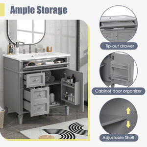 English Elm 30'' Modern Bathroom Vanity With Ceramic Sink, 2 Smooth-Glide Drawers & Tip-Out Compartment Storage N710P206904E
