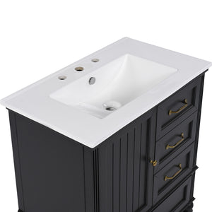 English Elm Christopher Knight Home® - 30" Bathroom Vanity with Ceramic Sink, Acacia & MDF Cabinet, Soft-Close Door & Drawers Black N759P346895B