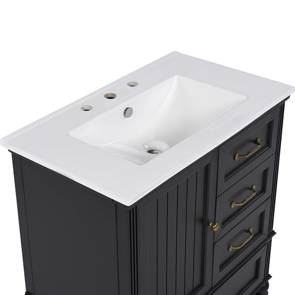 English Elm Christopher Knight Home® - 30" Bathroom Vanity with Ceramic Sink, Acacia & MDF Cabinet, Soft-Close Door & Drawers Black N759P346895B