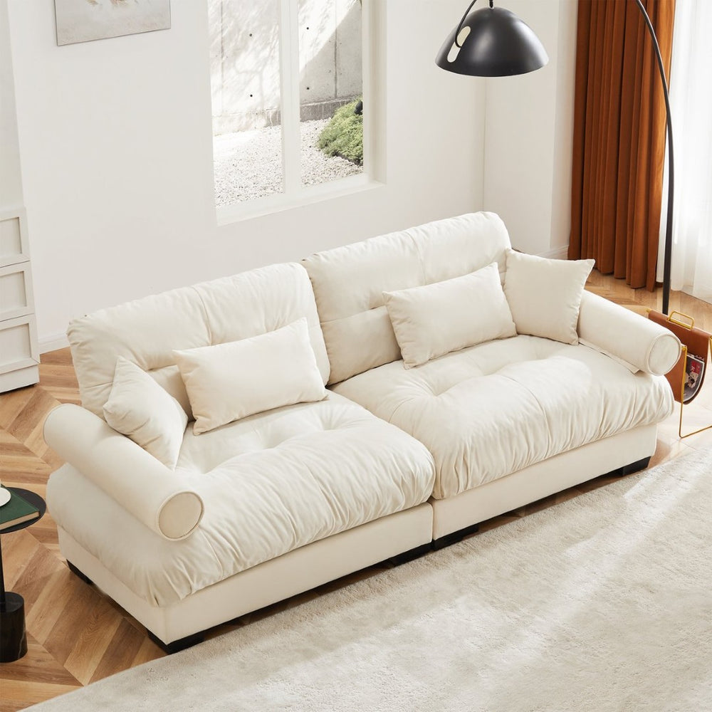 English Elm Large Velvet Two Seater Sofa with Bolster Armrests Plush Cushions for Living Room W714S00855