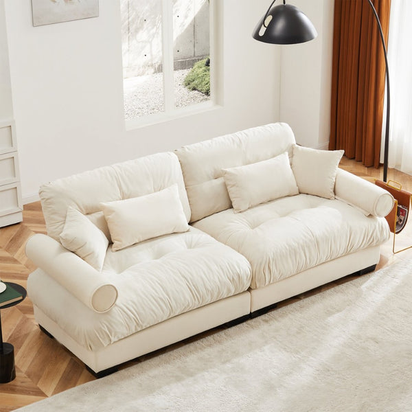 English Elm Large Velvet Two Seater Sofa with Bolster Armrests Plush Cushions for Living Room W714S00855