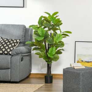 English Elm HOMCOM Realistic 4.5FT Fiddle Leaf Fig Tree in Nursery Pot — Lifelike Faux Indoor Outdoor Décor, UV-Proof Green W2225P249733