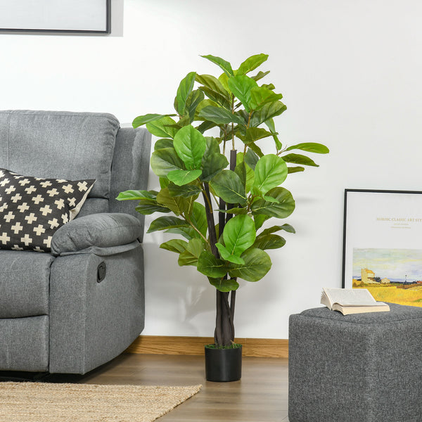 English Elm HOMCOM Realistic 4.5FT Fiddle Leaf Fig Tree in Nursery Pot — Lifelike Faux Indoor Outdoor Décor, UV-Proof Green W2225P249733