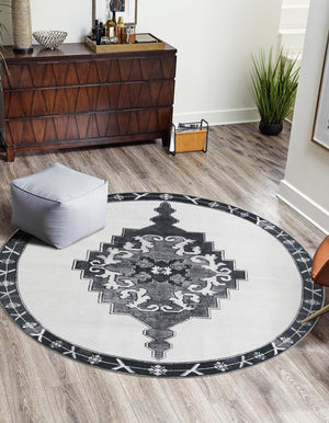 Unique Loom Timeless Thomas Machine Made Medallion Rug Black and White, Gray 7' 6" x 7' 7"