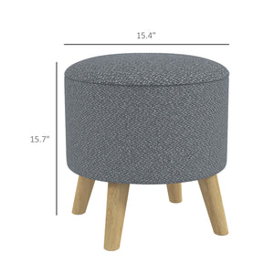 English Elm HOMCOM Round Storage Ottoman Stool with Cushioned Linen Top, Oak Legs, Hidden Interior for Clutter-Free Living Room Seating Gray W2225P173822