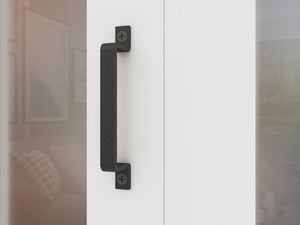 English Elm 30 in Matte Black Steel Sliding Barn Door Frosted Glass Privacy Panel with Hardware B2763P483212