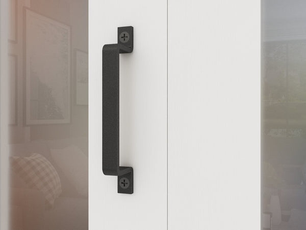 English Elm 30 in Matte Black Steel Sliding Barn Door Frosted Glass Privacy Panel with Hardware B2763P483212