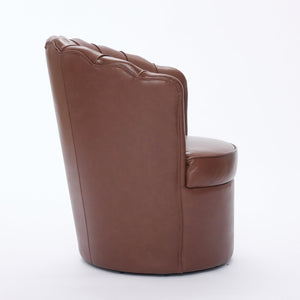 English Elm Brown Petal Swivel Chair - 360° Metal Base, Top-Grain Leather Wingback, Fluted Curved Accent Seat for Home Office Comfort and Style W570P375742