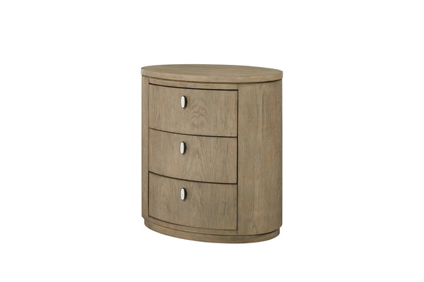English Elm Oval Nightstand Toffee - Solid Wood MDF 3-Drawer Soft-Close USB Ports Cedar & Felt Lined Elegance B2699P323470