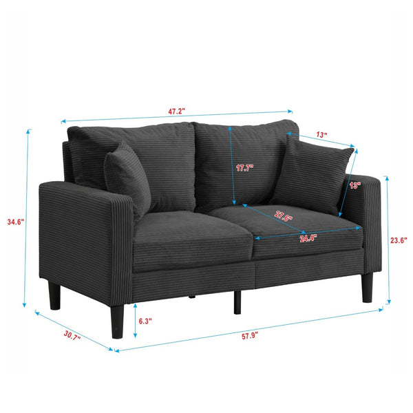 English Elm 57 Inch Compact Upholstered Loveseat with Hardwood Frame for Modern Living Spaces Dark Gray W311P221210