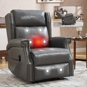English Elm Emon's Overstuffed Chenille Power Lift Recliner with Massage Heat and Charging Ports Grey W1803S00088