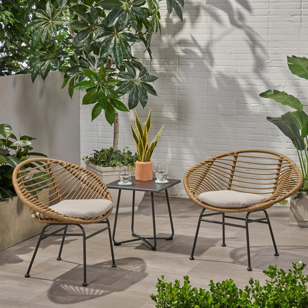 English Elm Engle Outdoor Wicker Lounge Chair Set with Cushions Powder Coated Steel Frame 65039.00LBRN