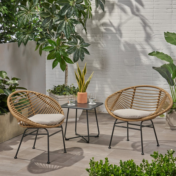 English Elm Engle Outdoor Wicker Lounge Chair Set with Cushions Powder Coated Steel Frame 65039.00LBRN