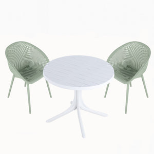 English Elm Summer Outdoor Bistro Set Uv Resistant Polypropylene Slatted Chairs and Round Patio Table Pale Green,White W3450S00021