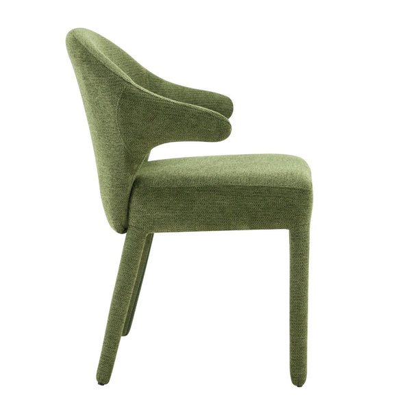 English Elm Modern Chenille Linen Accent Chair Sculptural Hollow Back Swivel Seat for Dining Vanity Green W3493P456222