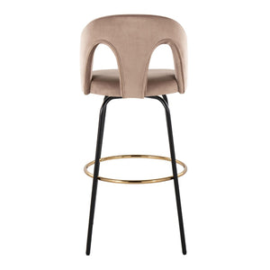 English Elm Fixed-height Swivel Barstools with Gold Footrest Black Frame White Upholstery Set Taupe B202S01885