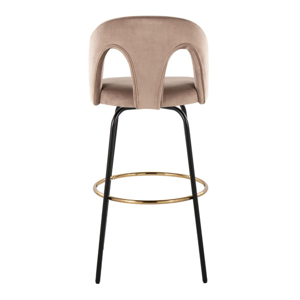 English Elm Fixed-height Swivel Barstools with Gold Footrest Black Frame White Upholstery Set Taupe B202S01885