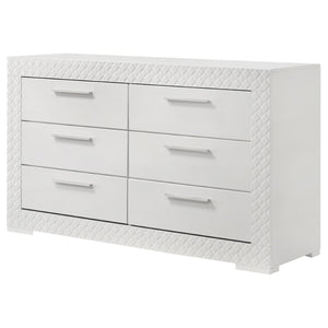 English Elm Pierce Six Drawer Diamond Embossed Dresser with Sleek High Sheen Finish for Modern Bedrooms Gloss White B062P447669