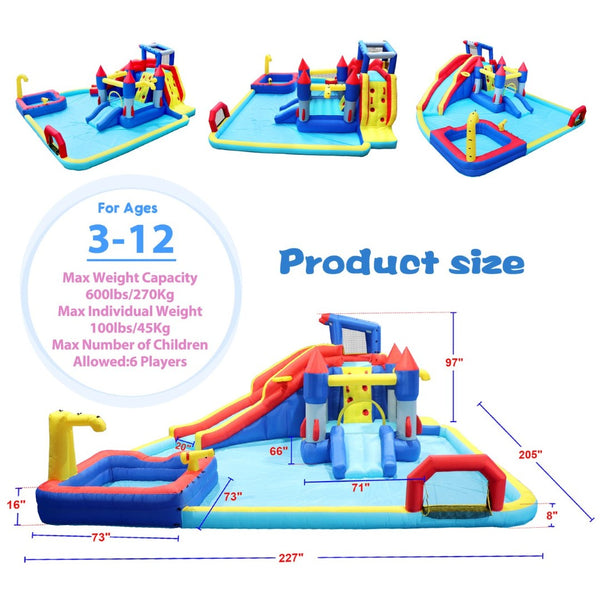 English Elm 10 in 1 Inflatable Backyard Water Park with Slide Bounce Zone Climbing Wall Pool W167790000