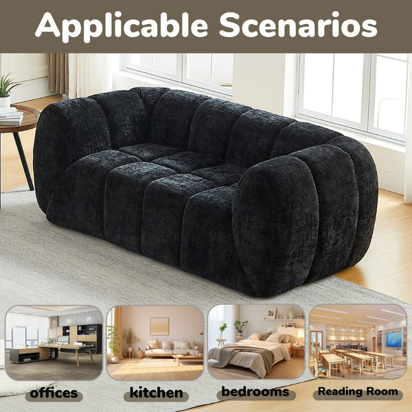 English Elm Chenille Cloud Sofa with Quilted Checkered Cushions and Piano Key Backrest Design W834P442227