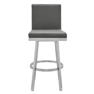 English Elm Alure 30" Swivel Barstool In Gray Faux Leather & Brushed Stainless Steel - Stylish Comfort For Any Space B2736P268555
