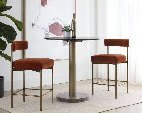 Sunpan Seneca Counter Stool - Modern Open Back Design with Stylish Steel Frame for Contemporary Spaces Antique Brass / Danny Rust