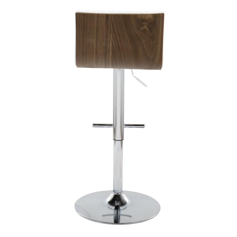 English Elm Mason Adjustable Barstool Set Of 2 - Modern Chrome, Walnut Wood & White Faux Leather For Home Bars B202S00977