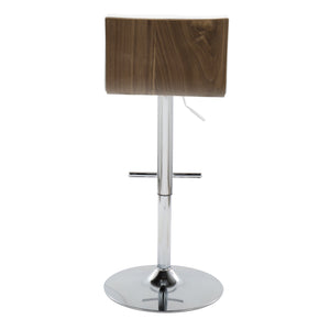 English Elm Mason Adjustable Barstool Set Of 2 - Modern Chrome, Walnut Wood & White Faux Leather For Home Bars B202S00977