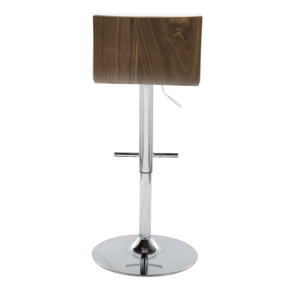 English Elm Mason Adjustable Barstool Set Of 2 - Modern Chrome, Walnut Wood & White Faux Leather For Home Bars B202S00977