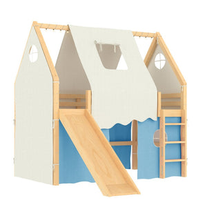 English Elm Full Size Pine Loft Bed with Slide Tent Panels Led Lights and Play Space Below W1580S00292