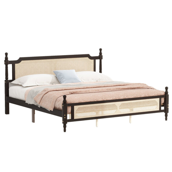 English Elm King Pine Rattan Bed Espresso with Enhanced Center Platform, Timeless Pine Wood Design, 500lb Capacity W504P266749