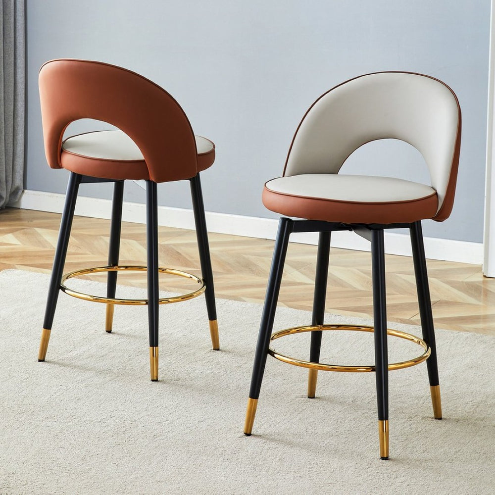 English Elm 360 Swivel Barstools Set of 2 Upholstered Techno Fabric Cushioned Counter Seats Brown+Black,Light Gray W1151P268923