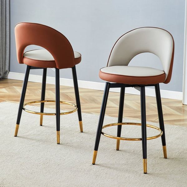English Elm 360 Swivel Barstools Set of 2 Upholstered Techno Fabric Cushioned Counter Seats Brown+Black,Light Gray W1151P268923