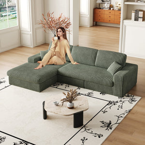 English Elm 114.5'Modern Corduroy Modular sofa with reversible chaise, slow-rebound foam cushions and versatile L-shape seating Green W834S00459