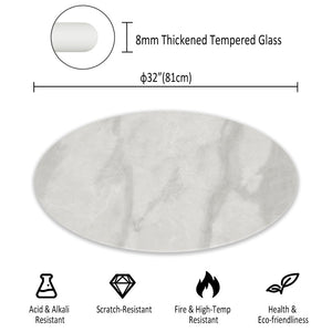 English Elm 32"inch Round Tempered Glass Tabletop Marble Print Indoor Outdoor Dining Patio Replace Gray W241P361486