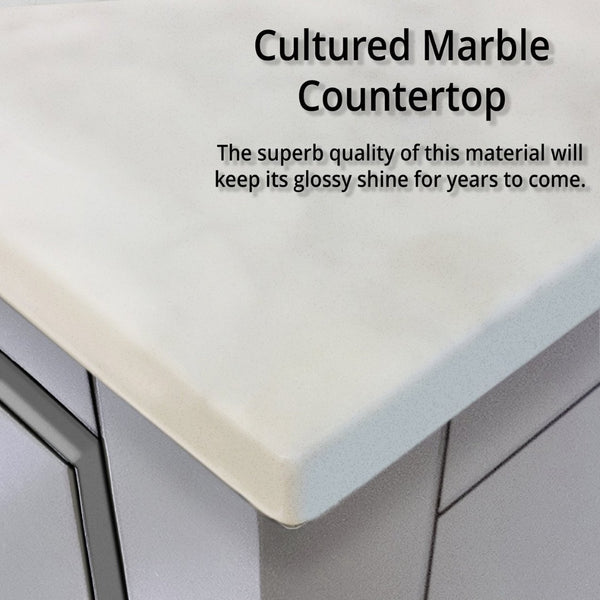 English Elm White Double Bath Vanity Set With Cultured Marble Top, Chrome Faucet & 43" Mirror For Elegant Bathrooms B2731S01717-GIGA