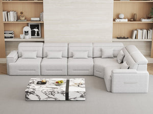 English Elm Power Reclining Sectional Sofa with Bluetooth Speakers Wireless Charging and Storage Console W3795S00017