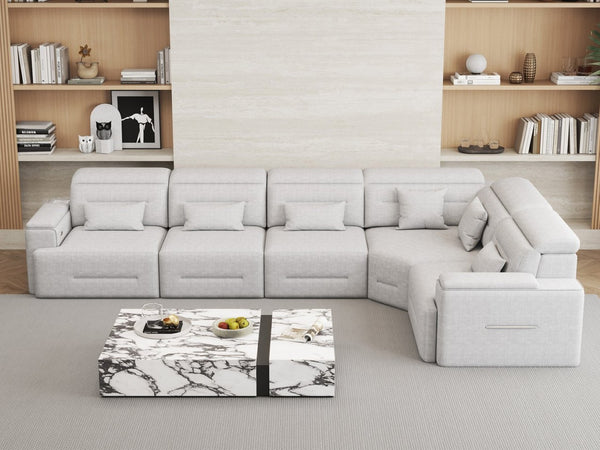 English Elm Power Reclining Sectional Sofa with Bluetooth Speakers Wireless Charging and Storage Console W3795S00017