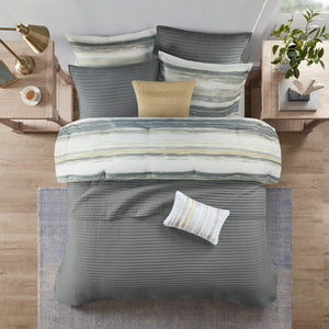 English Elm 8 Piece Printed Seersucker Comforter & Quilt Set In Yellow/Gray For Full/Queen – Cozy & Stylish! B03597254
